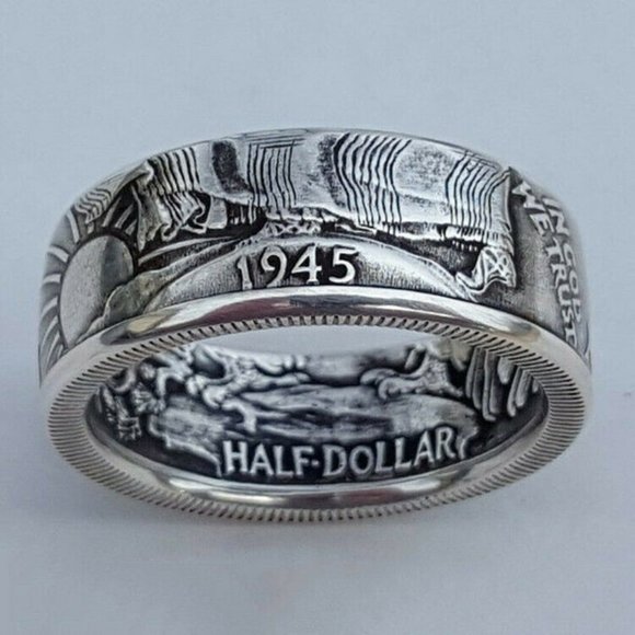 Awesome Men’s 925 Silver Half Dollar Ring - Picture 2 of 3